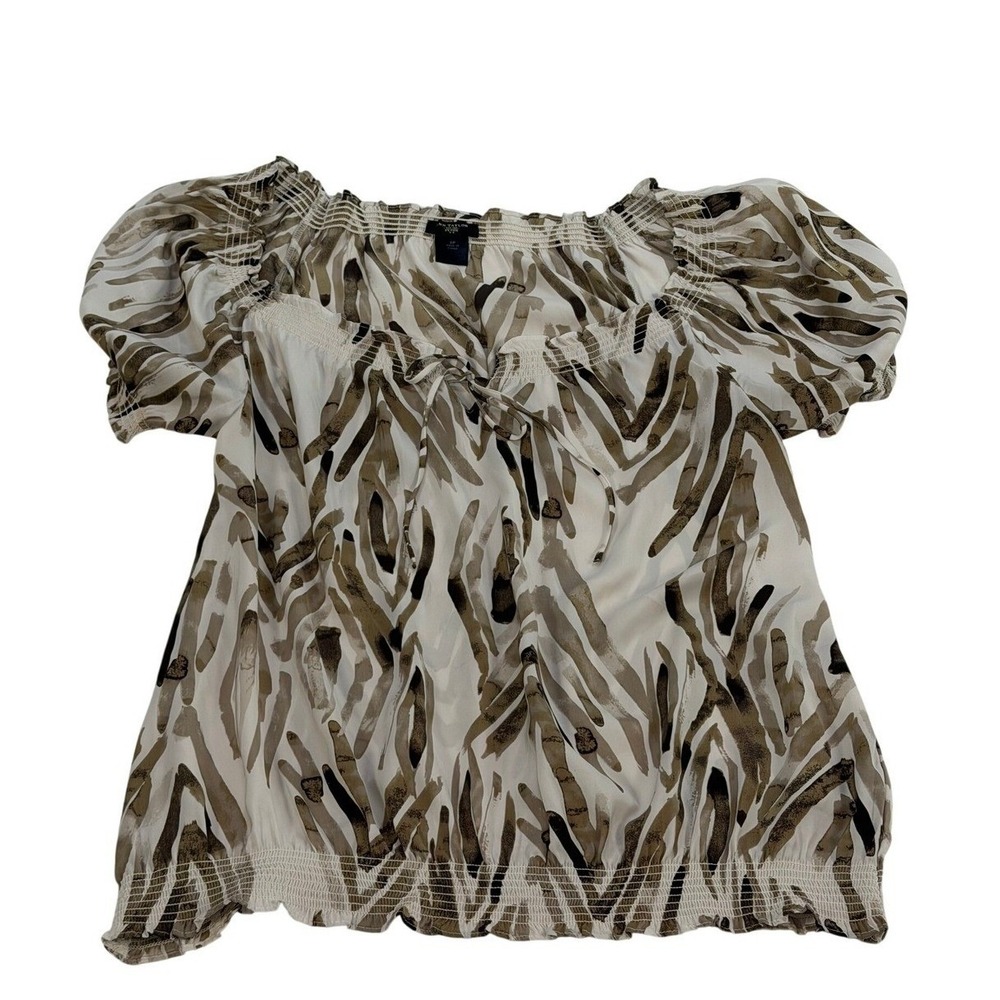 Ann Taylor Brown Abstract Print‎ Smocked Off Shoulder Blouse -Women's SP